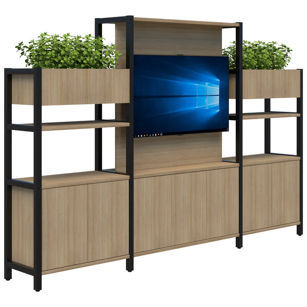 Grid 40 Modular Storage Unit With Planters and TV Monitor Panel From